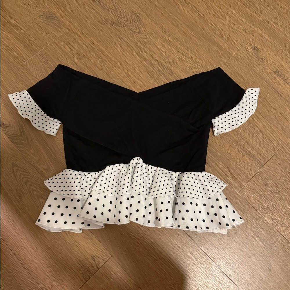 Black and White Polka Dot Off-Shoulder Top